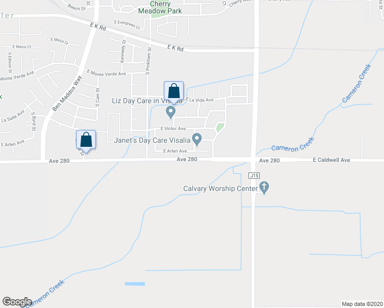 map of restaurants, bars, coffee shops, grocery stores, and more near 2431 East Arlen Avenue in Visalia