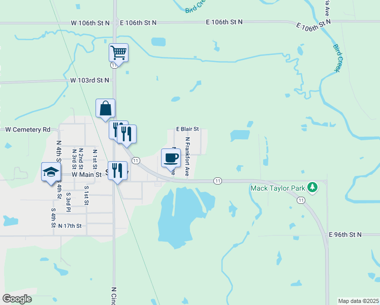 map of restaurants, bars, coffee shops, grocery stores, and more near 201 North Frankfort Avenue in Sperry