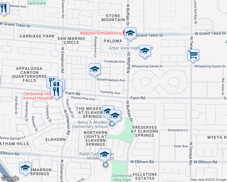 map of restaurants, bars, coffee shops, grocery stores, and more near 7644 Curiosity Avenue in Las Vegas