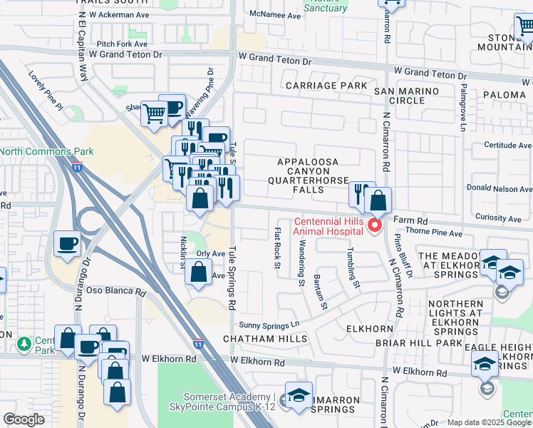 map of restaurants, bars, coffee shops, grocery stores, and more near 7553 Virginia Dale Street in Las Vegas