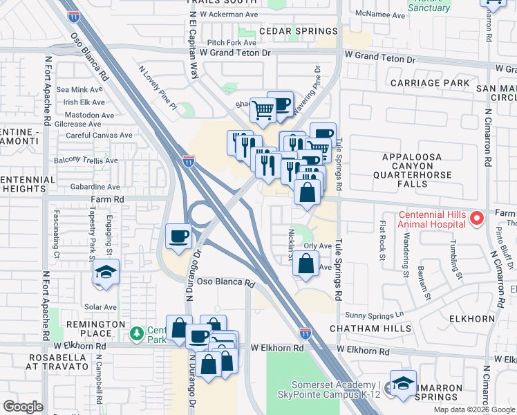 map of restaurants, bars, coffee shops, grocery stores, and more near 2 South Cholla Street in Henderson