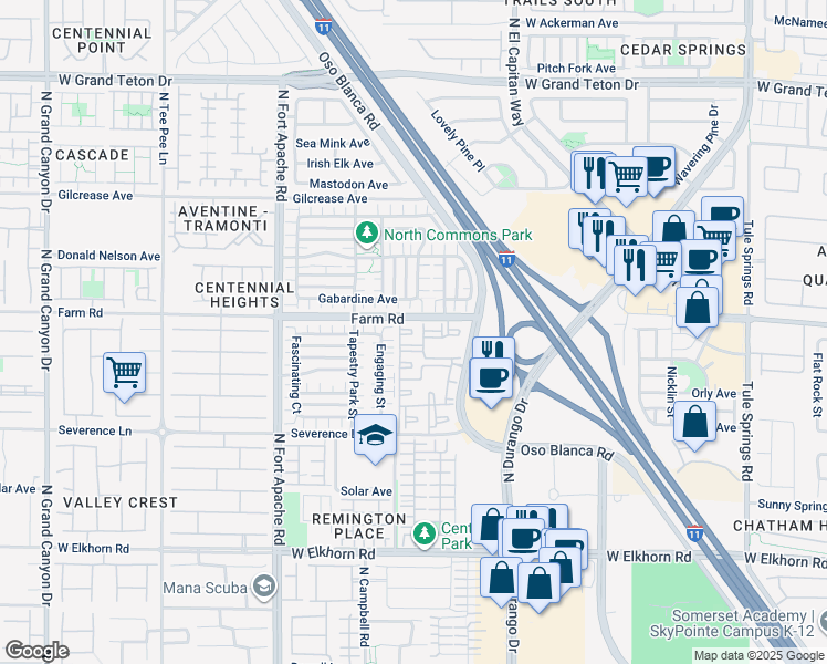 map of restaurants, bars, coffee shops, grocery stores, and more near 7545 Oso Blanca Road in Las Vegas