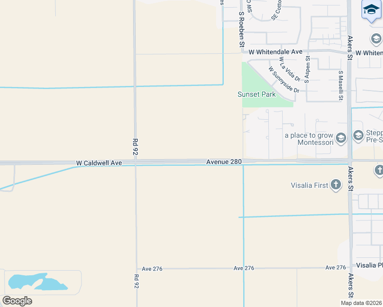 map of restaurants, bars, coffee shops, grocery stores, and more near 6440 West Caldwell Avenue in Visalia