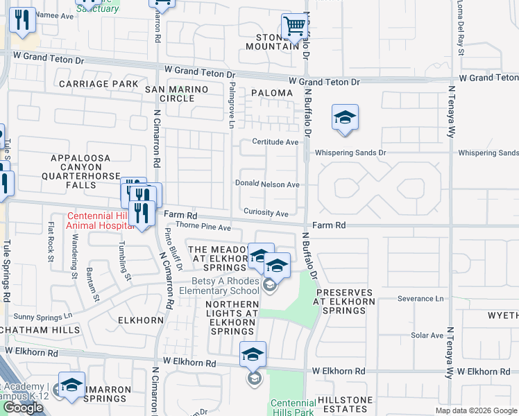 map of restaurants, bars, coffee shops, grocery stores, and more near 7713 Curiosity Avenue in Las Vegas
