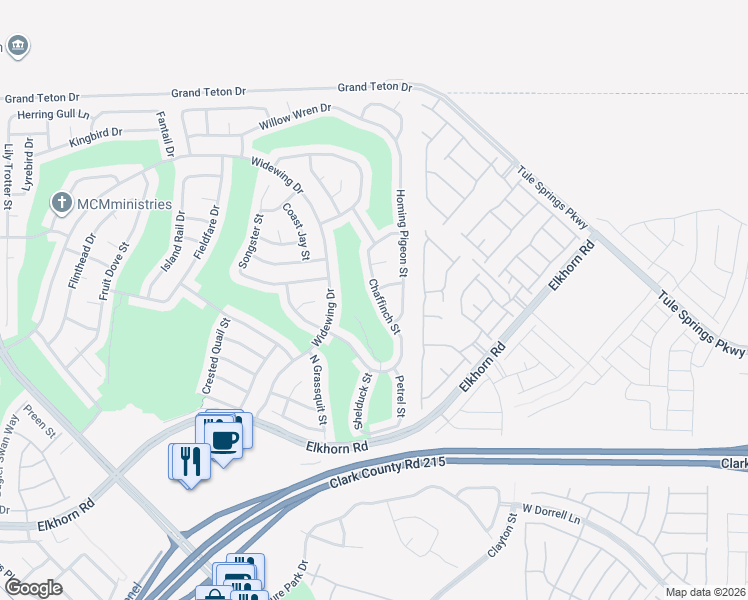 map of restaurants, bars, coffee shops, grocery stores, and more near 7557 Chaffinch Street in North Las Vegas