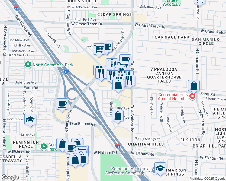 map of restaurants, bars, coffee shops, grocery stores, and more near 7560 Nicklin Street in Las Vegas
