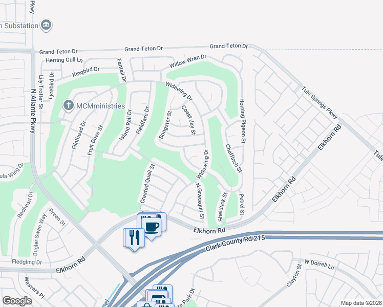 map of restaurants, bars, coffee shops, grocery stores, and more near 2384 Yellow Bird Court in North Las Vegas