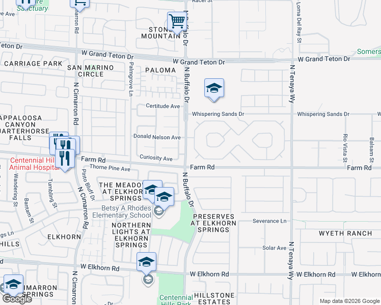 map of restaurants, bars, coffee shops, grocery stores, and more near 7631 Man O War Street in Las Vegas