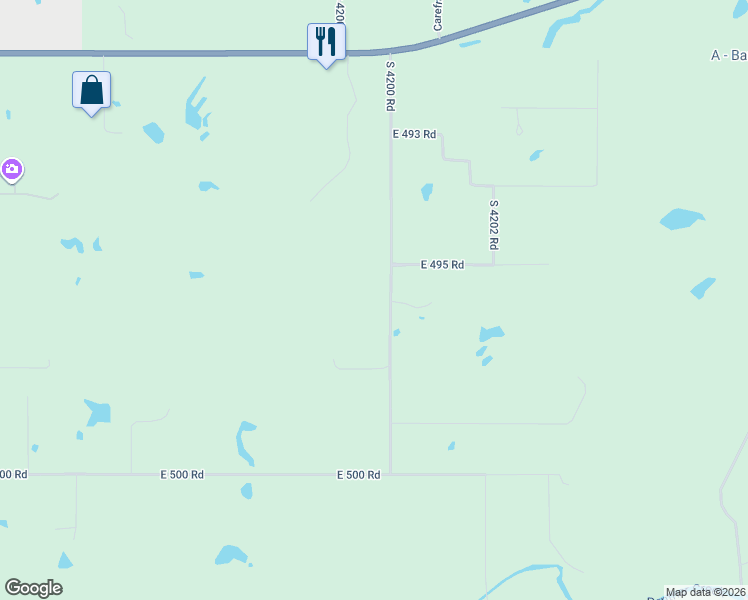 map of restaurants, bars, coffee shops, grocery stores, and more near 21304 South 4200 Road in Claremore