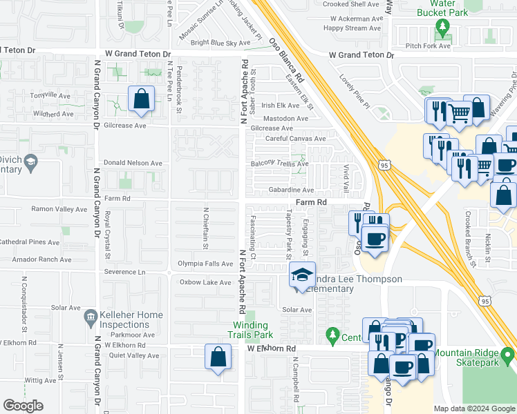 map of restaurants, bars, coffee shops, grocery stores, and more near 7561 Bright Eyed Court in Las Vegas
