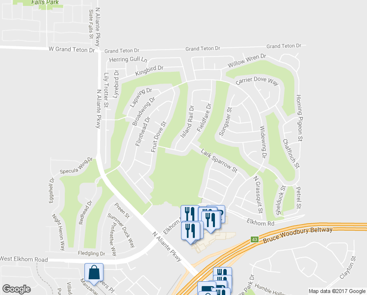map of restaurants, bars, coffee shops, grocery stores, and more near 7617 Field Fare Drive in North Las Vegas