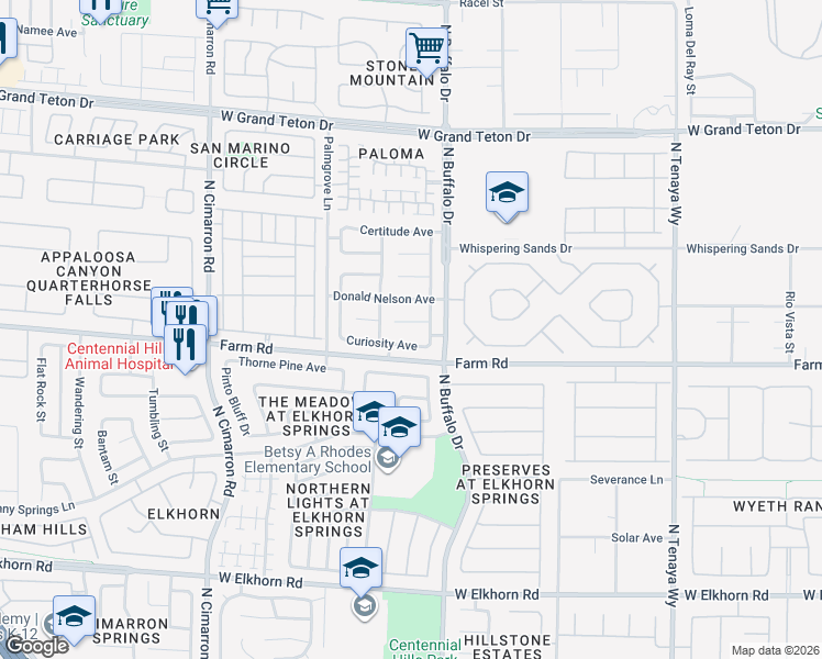 map of restaurants, bars, coffee shops, grocery stores, and more near 7624 Curiosity Avenue in Las Vegas