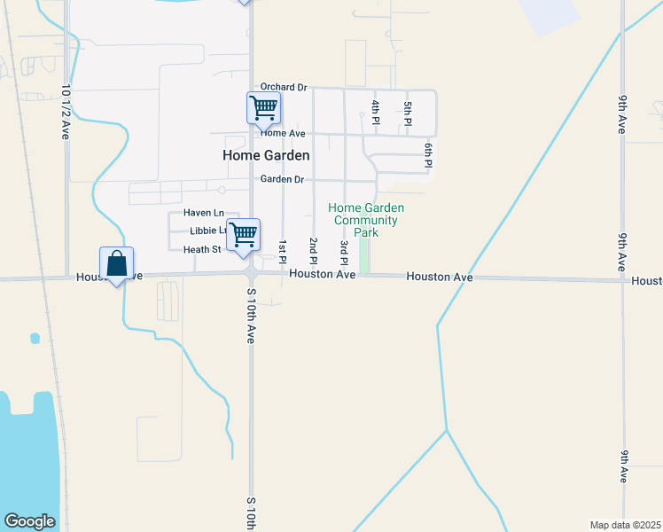 map of restaurants, bars, coffee shops, grocery stores, and more near 9701 Houston Avenue in Hanford