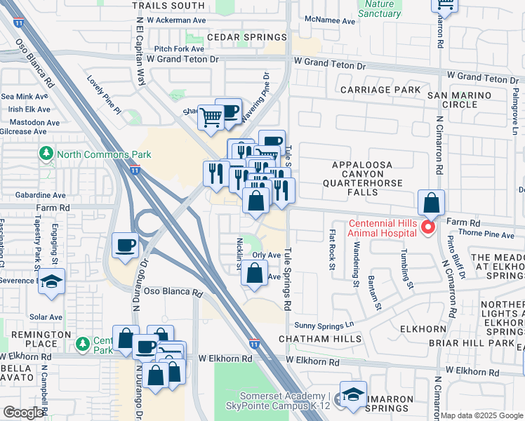 map of restaurants, bars, coffee shops, grocery stores, and more near 7580 Norman Rockwell Lane in Las Vegas