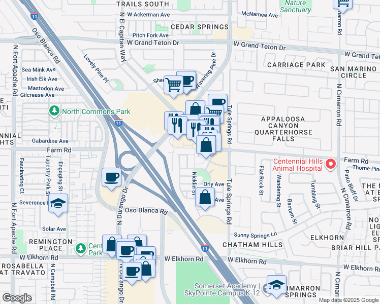 map of restaurants, bars, coffee shops, grocery stores, and more near 8512 Pitney Avenue in Las Vegas