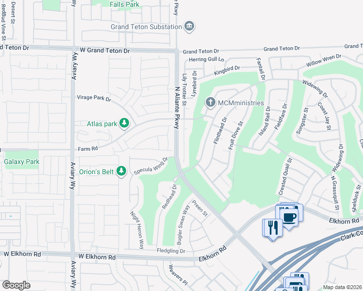 map of restaurants, bars, coffee shops, grocery stores, and more near 7616 Lily Troter Street in North Las Vegas