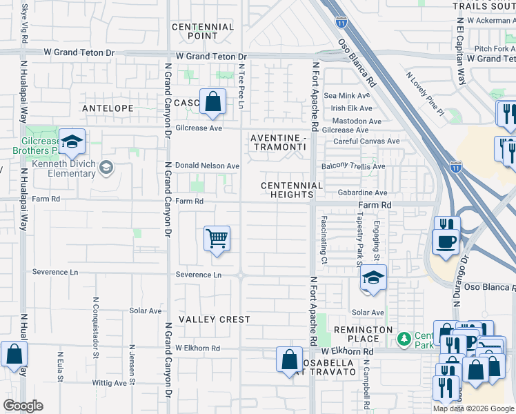 map of restaurants, bars, coffee shops, grocery stores, and more near 9387 Arrow Head Bluff Avenue in Las Vegas