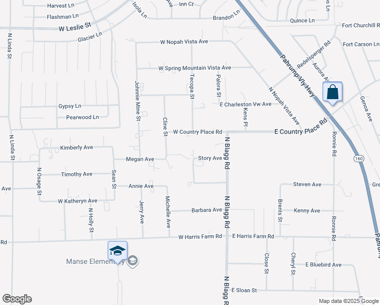 map of restaurants, bars, coffee shops, grocery stores, and more near 170 Story Avenue in Pahrump