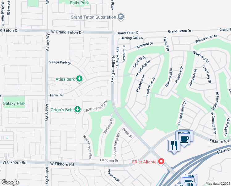 map of restaurants, bars, coffee shops, grocery stores, and more near 7633 Lily Troter Street in North Las Vegas