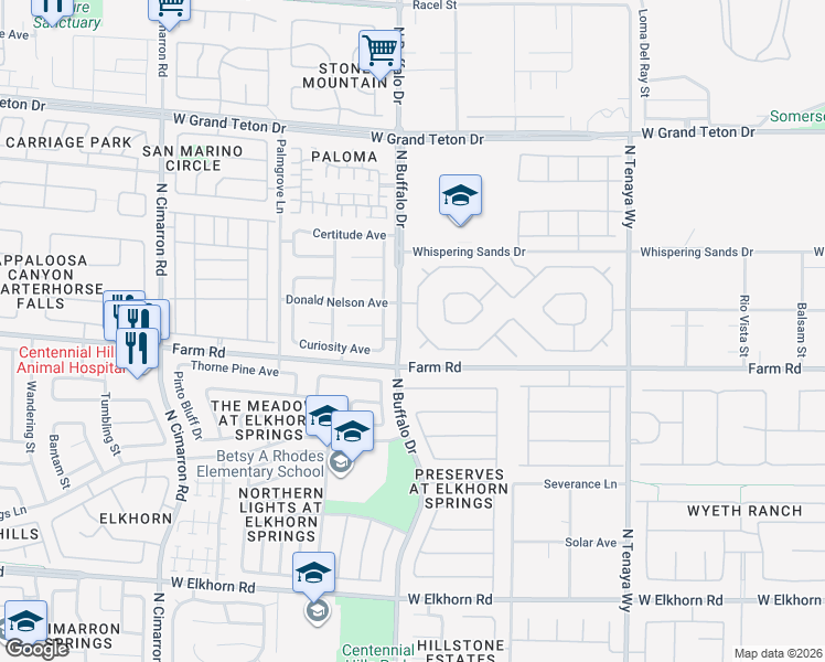 map of restaurants, bars, coffee shops, grocery stores, and more near 7631 Man O War Street in Las Vegas