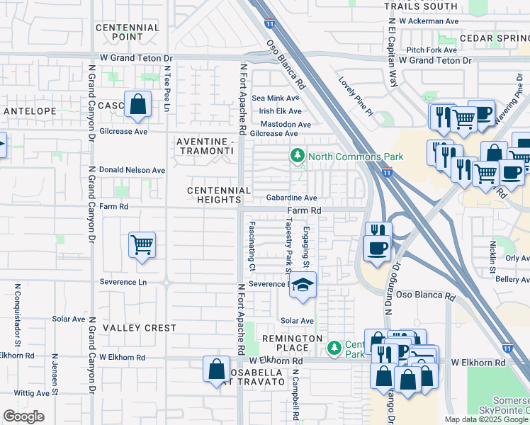 map of restaurants, bars, coffee shops, grocery stores, and more near 7565 Creative Court in Las Vegas