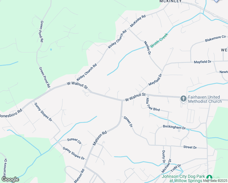 map of restaurants, bars, coffee shops, grocery stores, and more near 3414 West Walnut Street in Johnson City