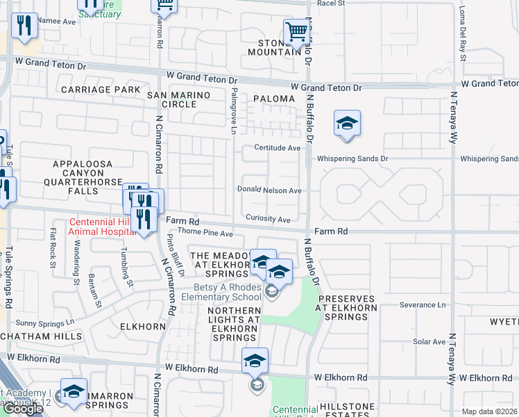 map of restaurants, bars, coffee shops, grocery stores, and more near 7709 Granberg Court in Las Vegas