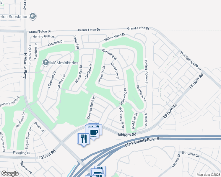 map of restaurants, bars, coffee shops, grocery stores, and more near 7629 Wingspread Street in North Las Vegas