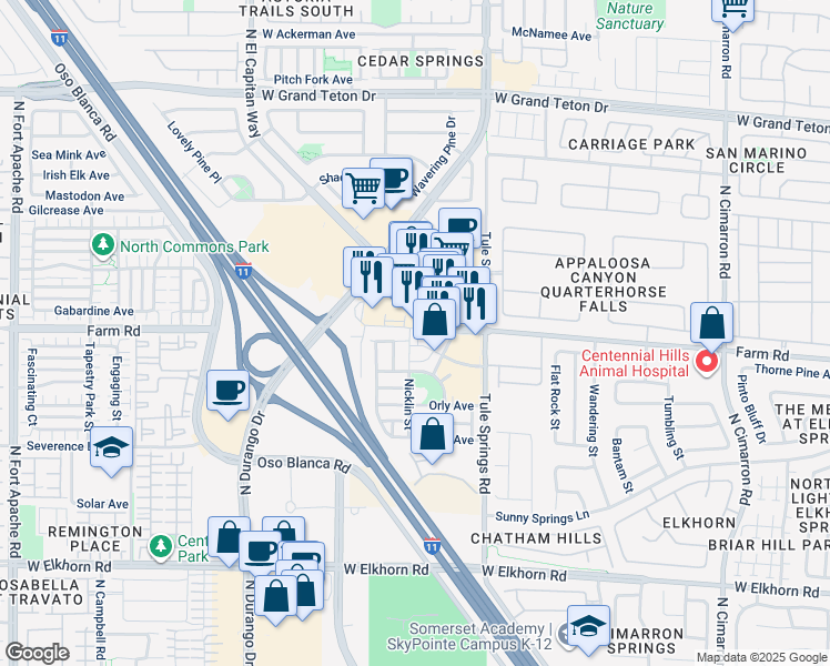 map of restaurants, bars, coffee shops, grocery stores, and more near 7592 Nicklin Street in Las Vegas