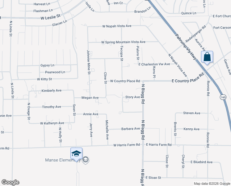 map of restaurants, bars, coffee shops, grocery stores, and more near 5350 Mooncrest Avenue in Pahrump
