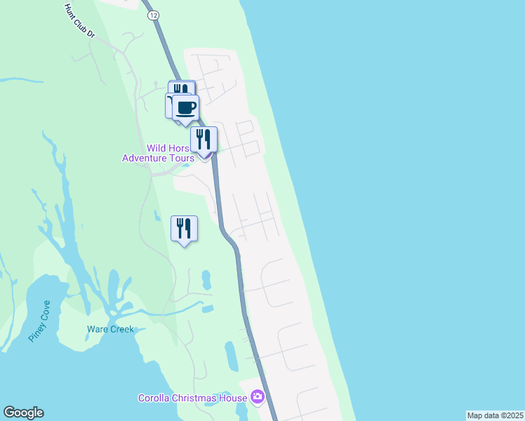 map of restaurants, bars, coffee shops, grocery stores, and more near 550 Porpoise Point in Corolla