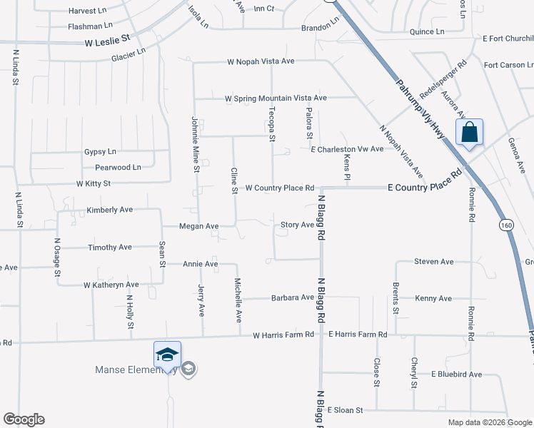 map of restaurants, bars, coffee shops, grocery stores, and more near 170 Story Avenue in Pahrump
