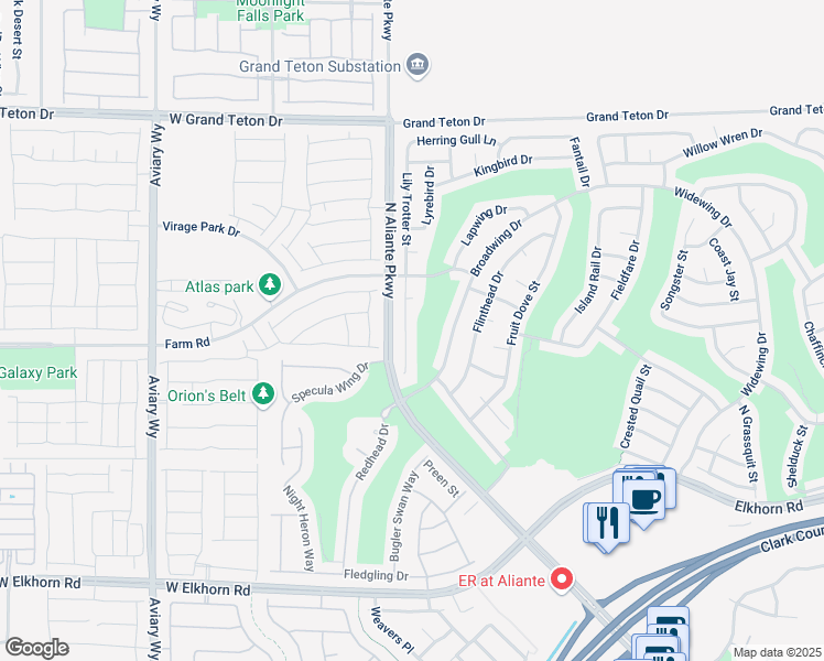 map of restaurants, bars, coffee shops, grocery stores, and more near 7616 Lily Troter Street in North Las Vegas
