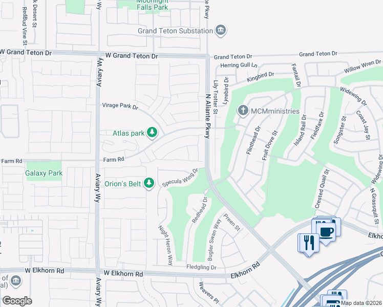 map of restaurants, bars, coffee shops, grocery stores, and more near 7616 Mojave Evening Street in North Las Vegas