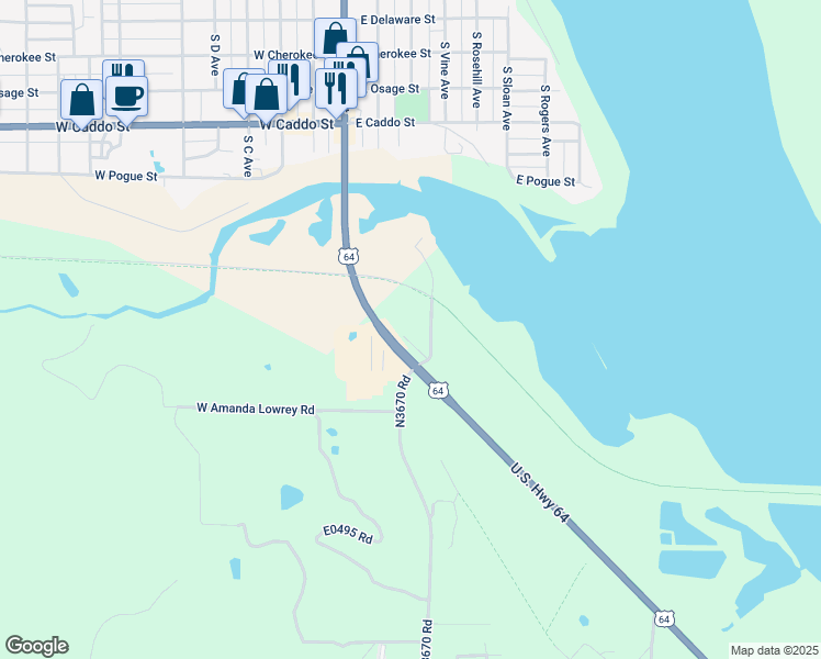 map of restaurants, bars, coffee shops, grocery stores, and more near U.S. Highway 64 in Cleveland