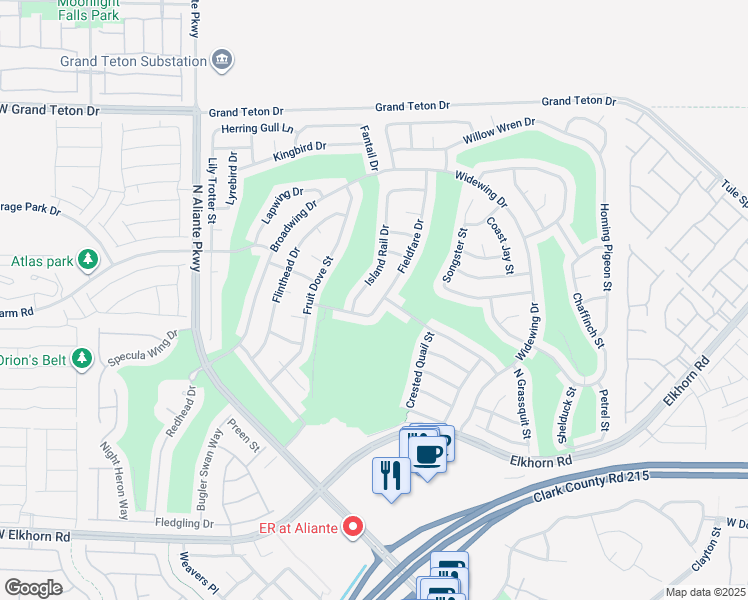 map of restaurants, bars, coffee shops, grocery stores, and more near 7625 Field Fare Drive in North Las Vegas