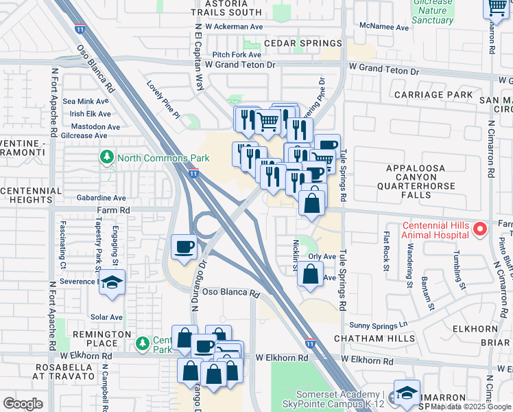 map of restaurants, bars, coffee shops, grocery stores, and more near 7703 North El Capitan Way in Las Vegas
