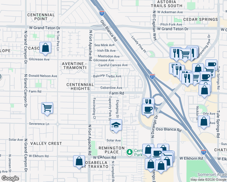 map of restaurants, bars, coffee shops, grocery stores, and more near 7600 Baluster Court in Las Vegas