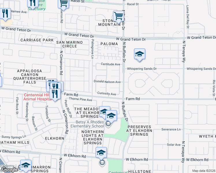 map of restaurants, bars, coffee shops, grocery stores, and more near 7700 Donald Nelson Avenue in Las Vegas