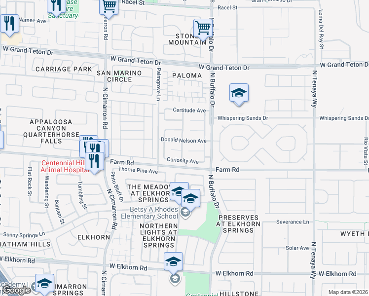 map of restaurants, bars, coffee shops, grocery stores, and more near 7700 Donald Nelson Avenue in Las Vegas