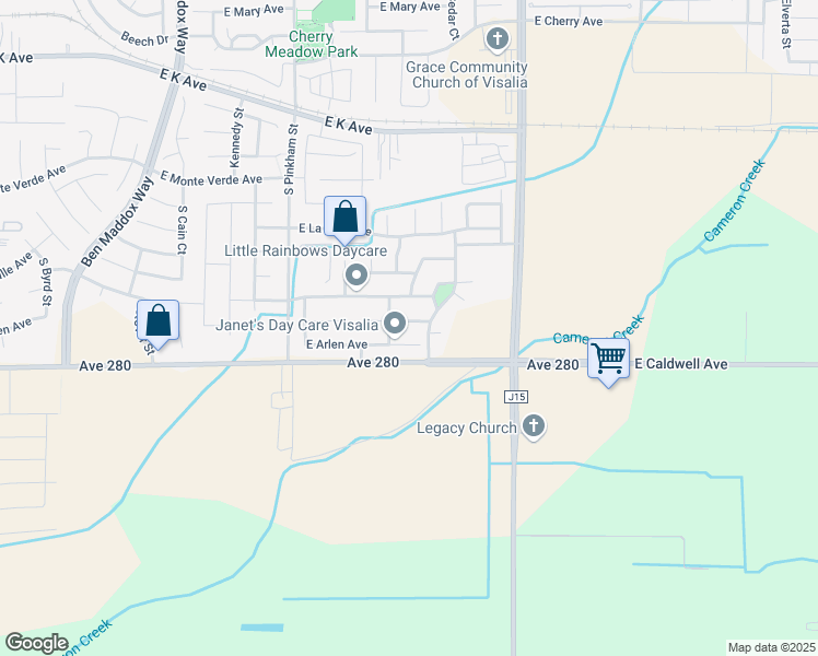map of restaurants, bars, coffee shops, grocery stores, and more near 2533 East Chestnut Avenue in Visalia