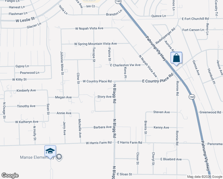 map of restaurants, bars, coffee shops, grocery stores, and more near 5420 North Blagg Road in Pahrump