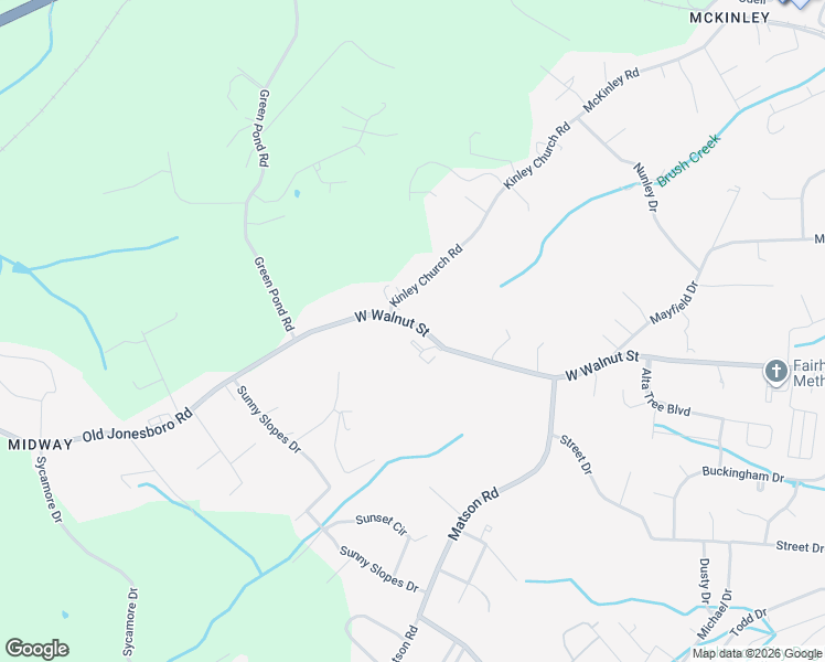 map of restaurants, bars, coffee shops, grocery stores, and more near 3529 West Walnut Street in Johnson City