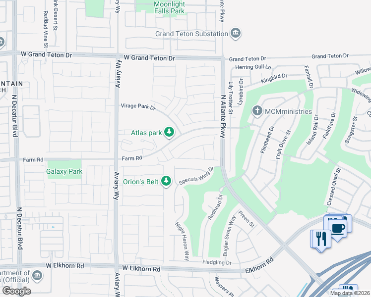 map of restaurants, bars, coffee shops, grocery stores, and more near Grazing Gazelle Avenue in North Las Vegas