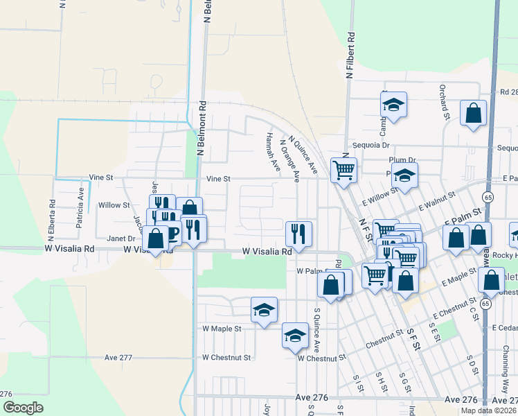 map of restaurants, bars, coffee shops, grocery stores, and more near North Albert Avenue in Exeter