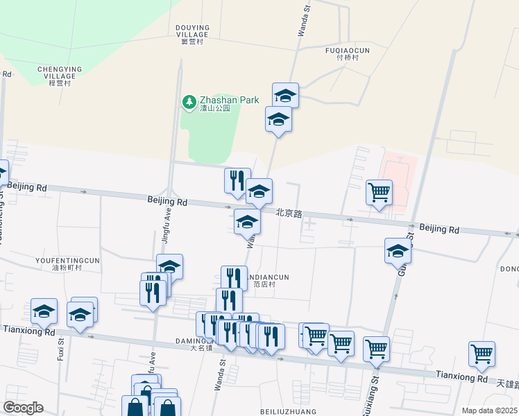 map of restaurants, bars, coffee shops, grocery stores, and more near in Handan