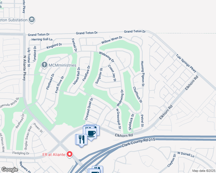 map of restaurants, bars, coffee shops, grocery stores, and more near 2508 Mourning Warbler Avenue in North Las Vegas