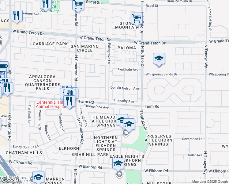 map of restaurants, bars, coffee shops, grocery stores, and more near 7645 Flourish Springs Street in Las Vegas