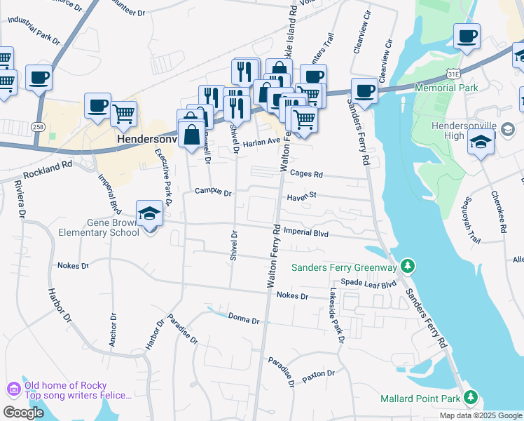map of restaurants, bars, coffee shops, grocery stores, and more near 106 Summerlake Place in Hendersonville