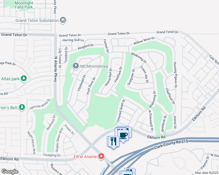 map of restaurants, bars, coffee shops, grocery stores, and more near 7637 Field Fare Drive in North Las Vegas